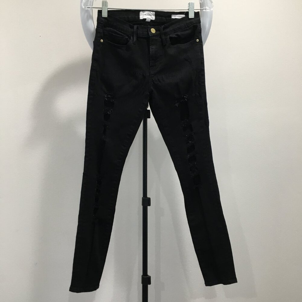 FRAME Film Noir Wash Le Skinny De Jeanne Distressed Slim Fit Skinny Jeans